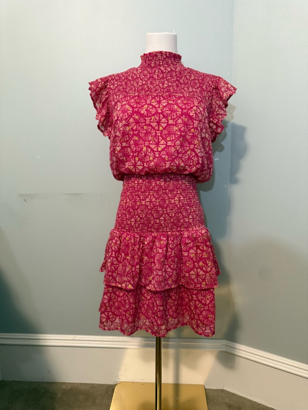 Aqua Pink Floral Smocked Mini Dress - Picture 5 of 5